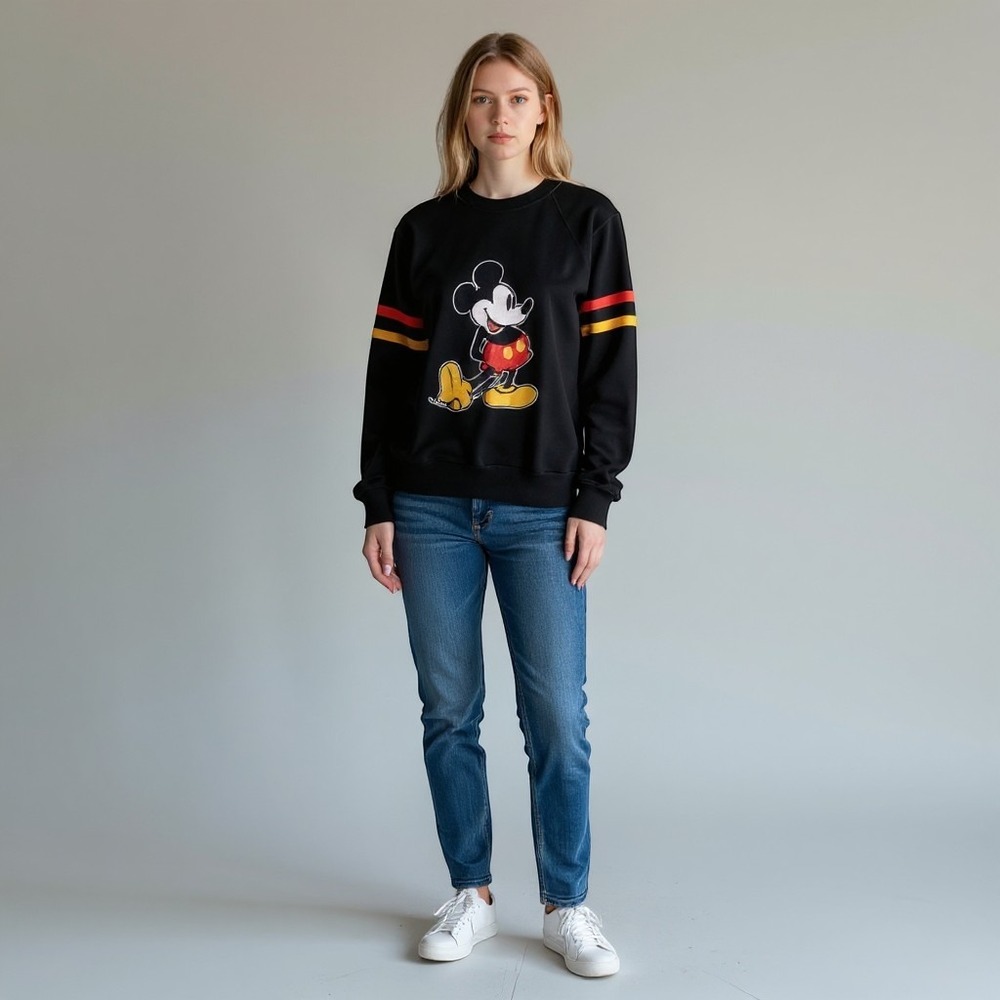 Vintage 80s Mickey Mouse Disney Character Fashions Striped Sweatshirt MED Felt